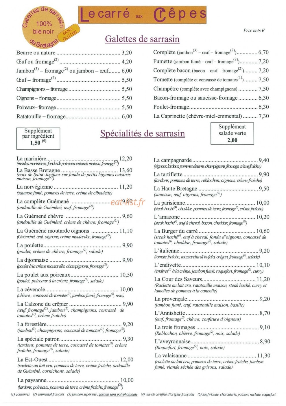 Le Carre Aux Crepes — carte page 2