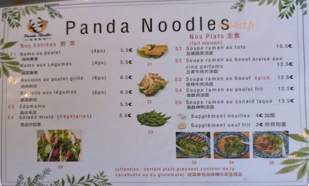 Panda noodles — carte page 1