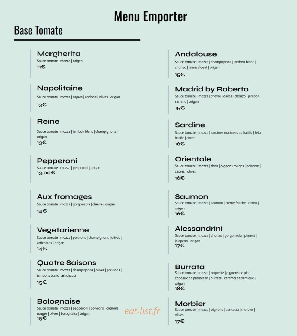 Pizza Brice — carte page 1