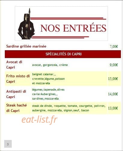 Pizza Capri — carte page 2