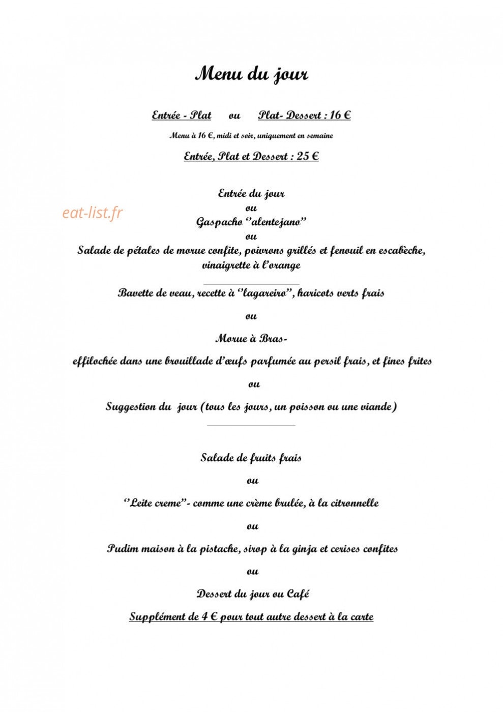 Restaurant Saudade — carte page 2