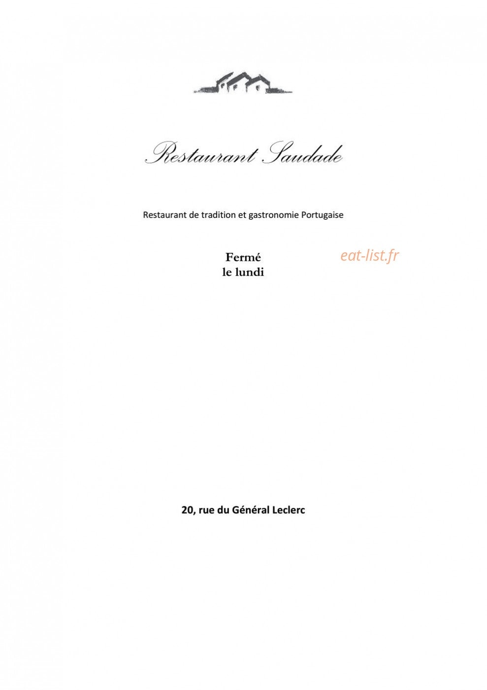 Restaurant Saudade — carte page 1