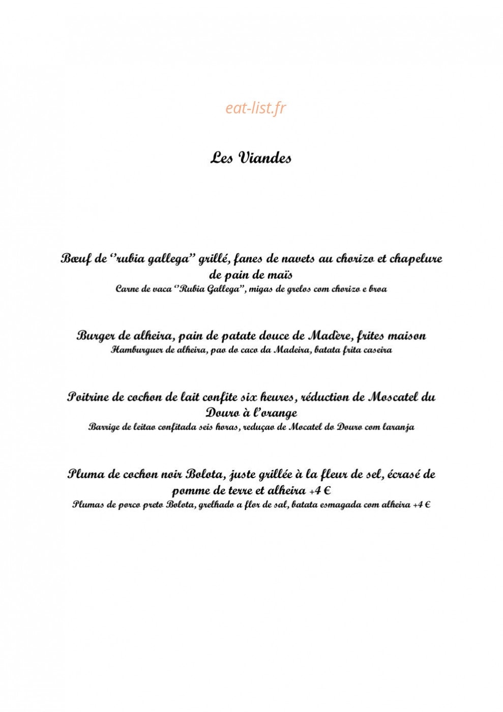 Restaurant Saudade — carte page 6