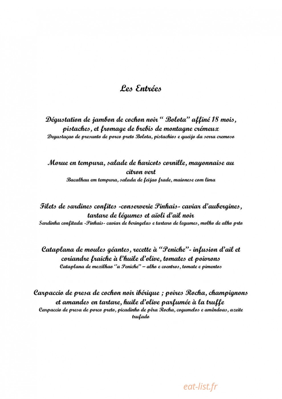 Restaurant Saudade — carte page 4