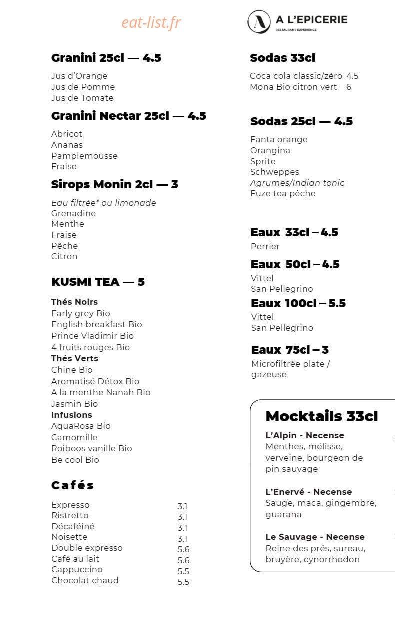 A l'Epicerie — carte page 3