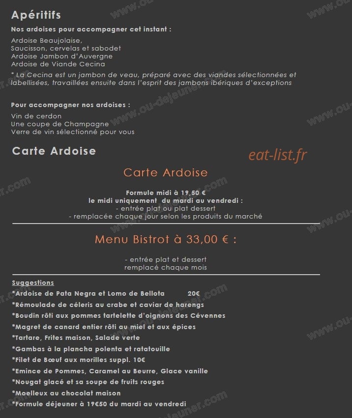 Bistrot l'Ardoise — carte page 1