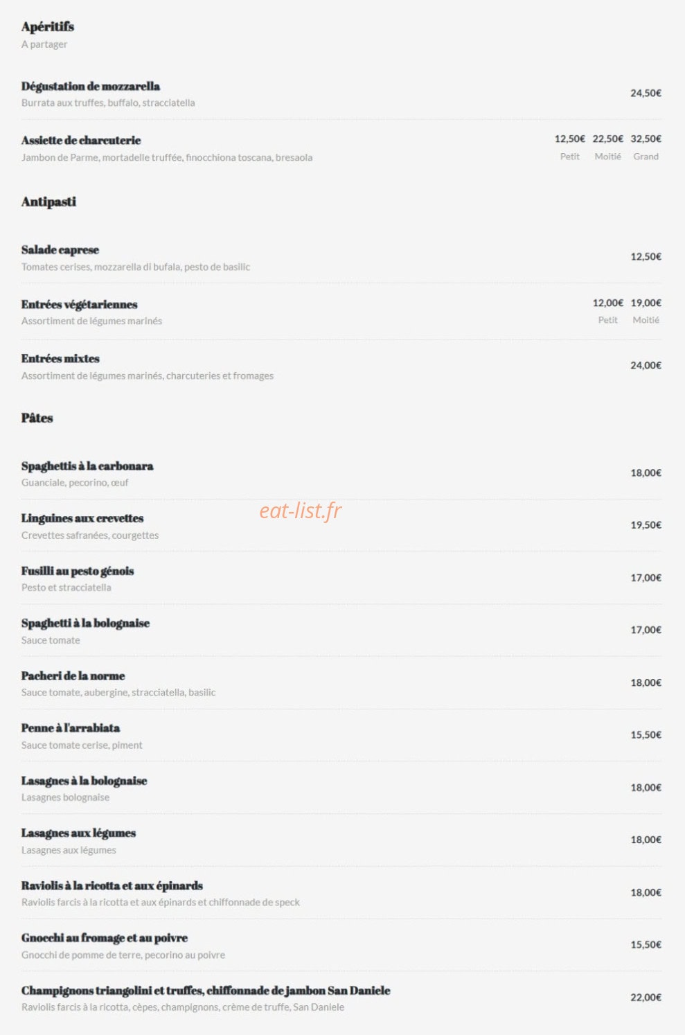 Il Invito Ristorante — carte page 1