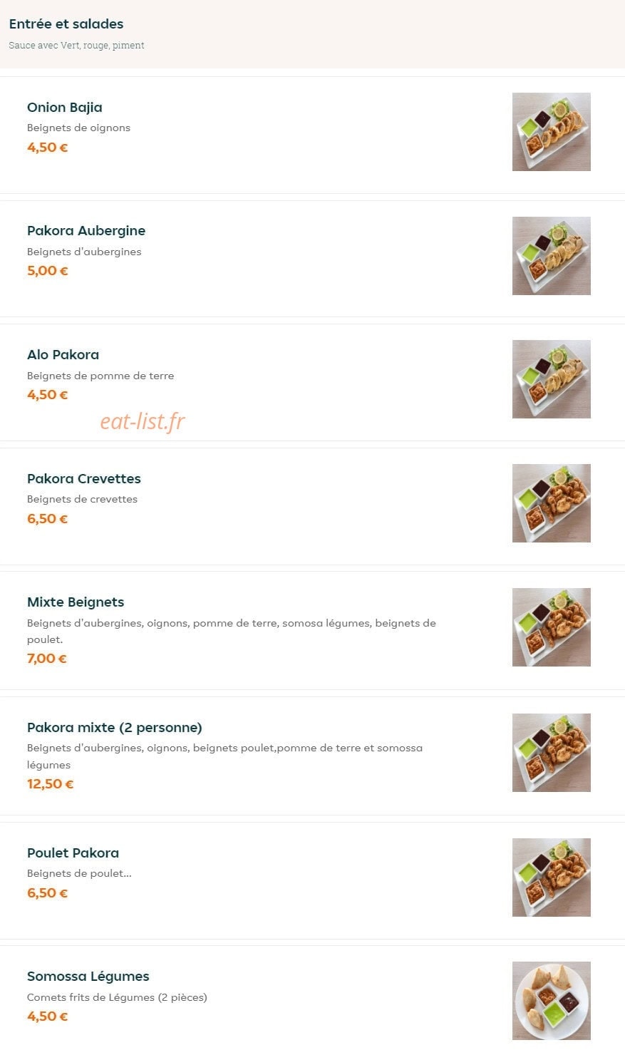 Indian Cuisine — carte page 1