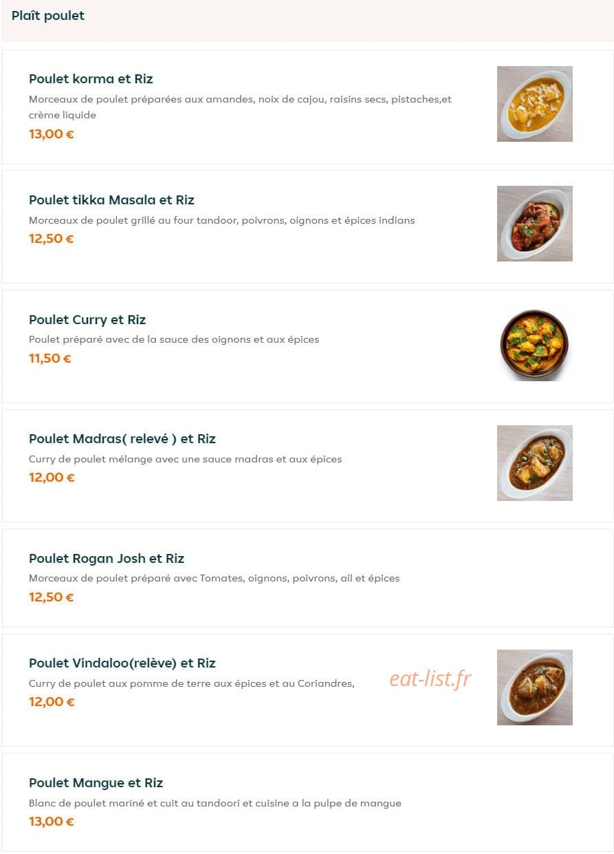 Indian Cuisine — carte page 10
