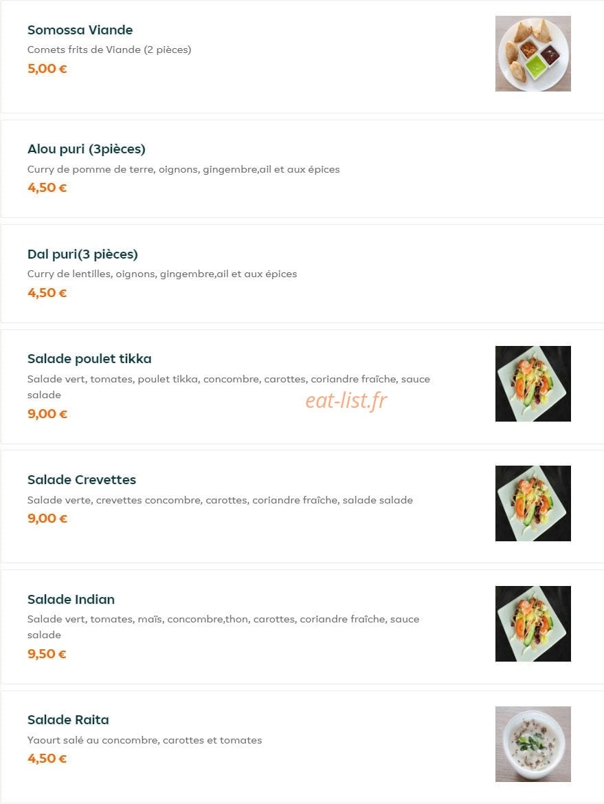 Indian Cuisine — carte page 2