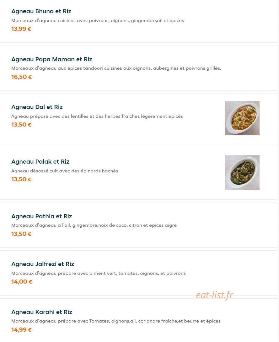Indian Cuisine — carte page 7