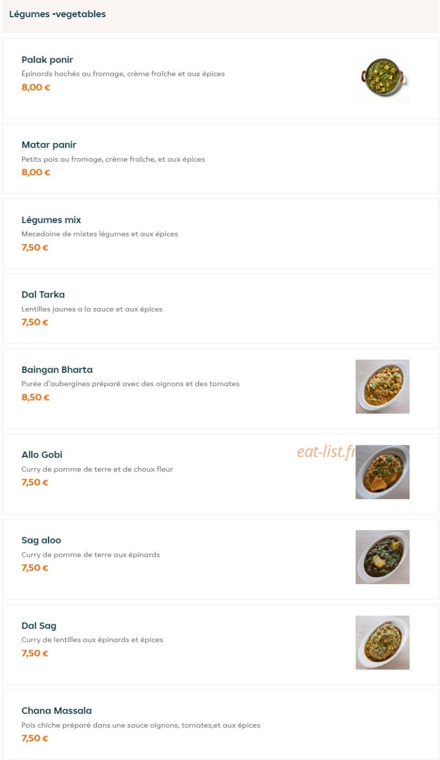 Indian Cuisine — carte page 9