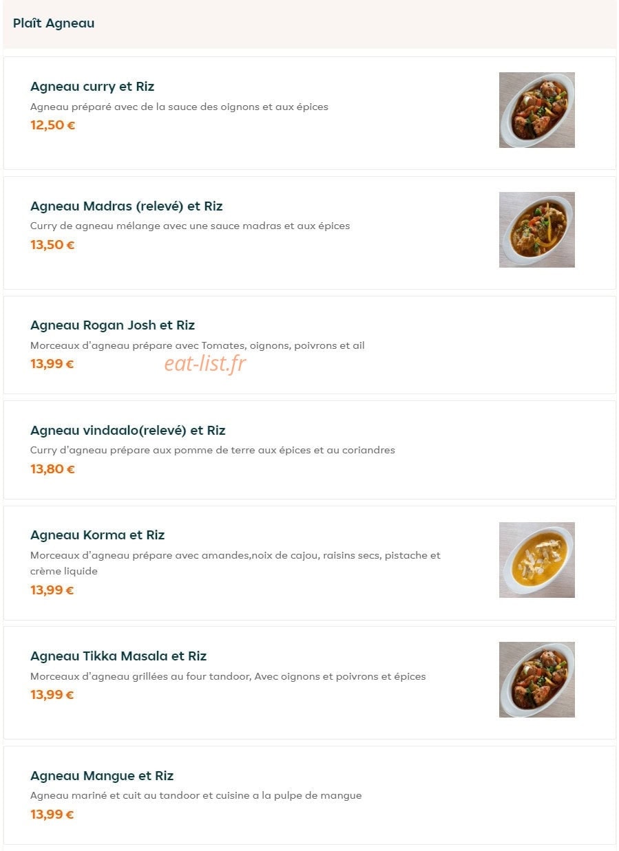 Indian Cuisine — carte page 6
