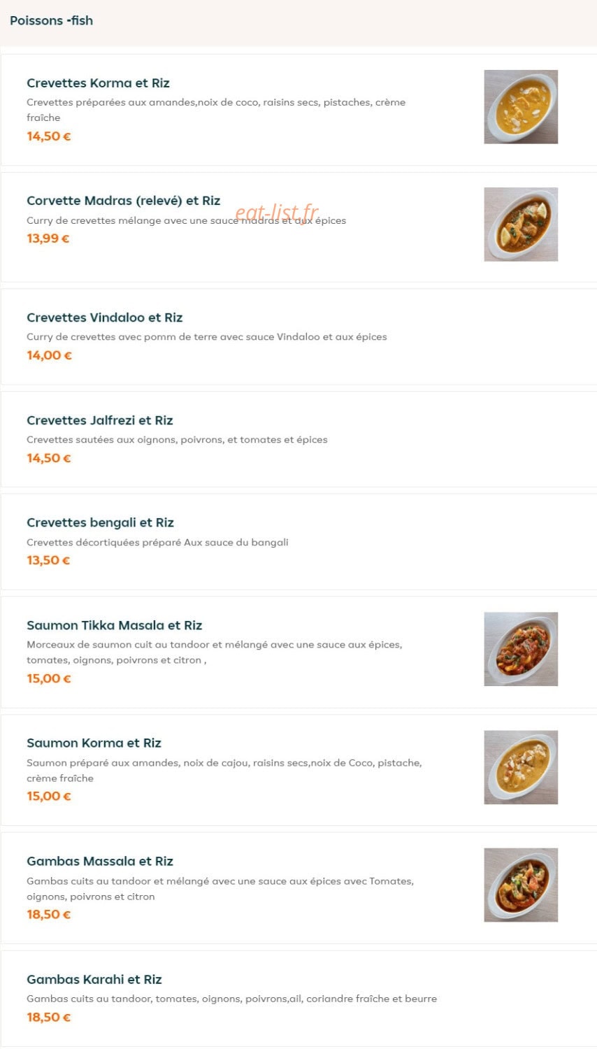 Indian Cuisine — carte page 8