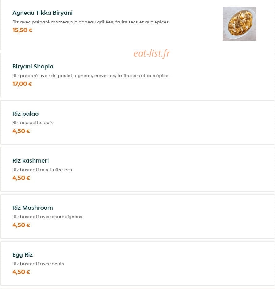 Indian Cuisine — carte page 5