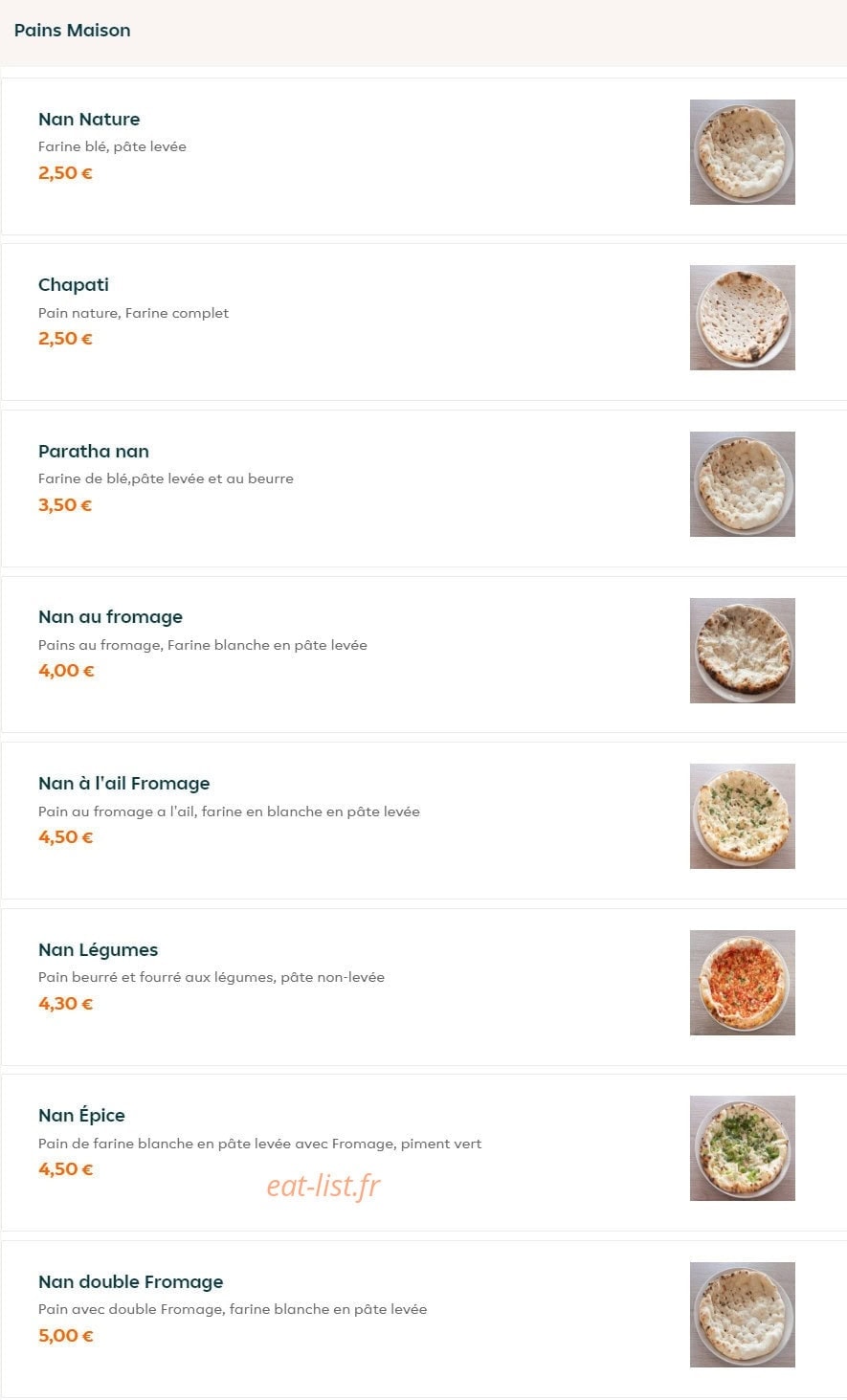 Indian Cuisine — carte page 12