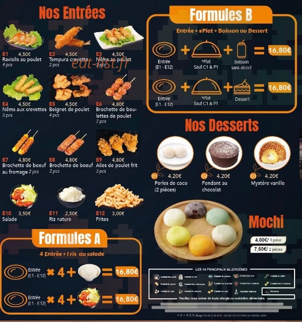 Carte et menu de L' Européen/Bobun Bel-Air à Saint Germain en Laye — Les entrées , desserts et mochi