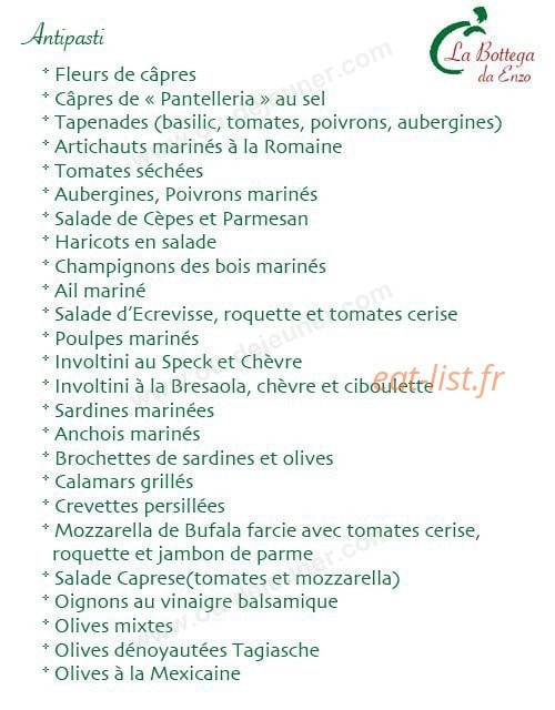 La Bottega — carte page 1