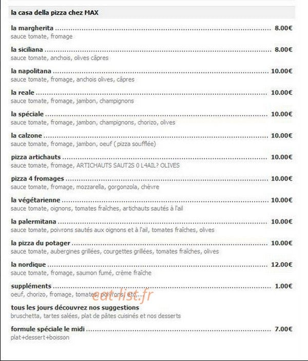 la casa della pizza - chez Max — carte page 1