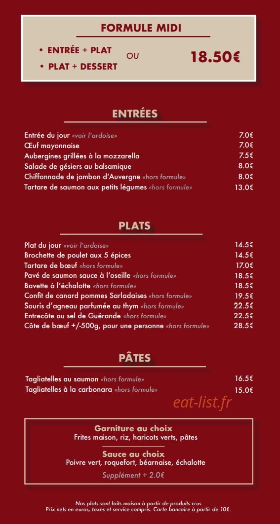 Le Bistrot De Paris — carte page 2