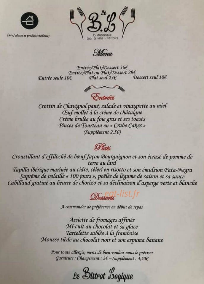 Le Bistrot Logique — carte page 1