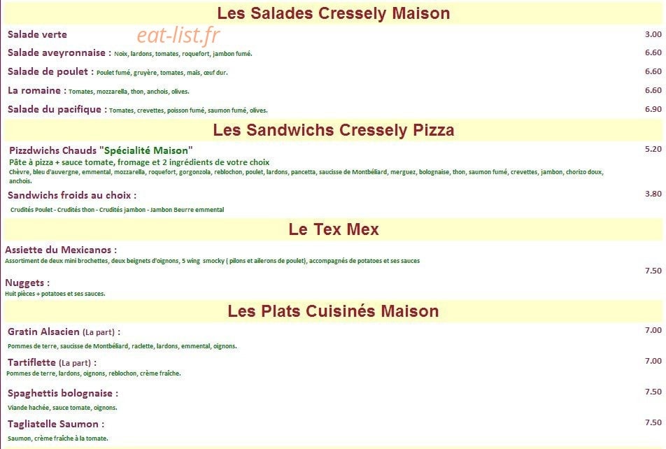 Cressely Pizza — carte page 2