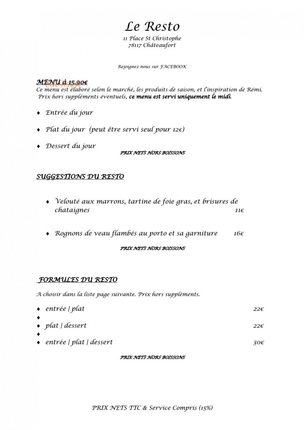 Le Resto — carte page 2