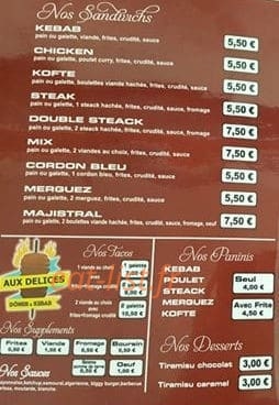 Aux Délices Du Bosphore — carte page 1