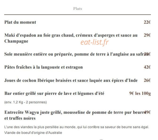 Carte et menu de L'Orangerie des Trois Roys à Rambouillet — Les plats