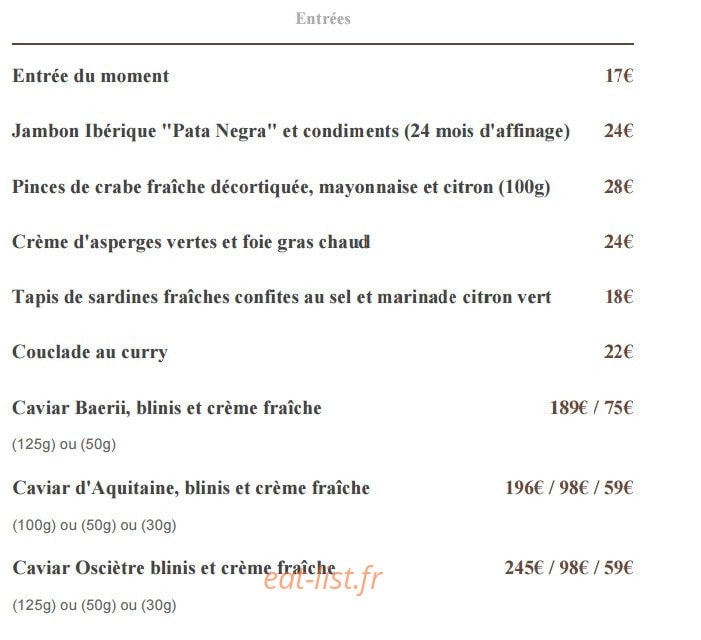 Carte et menu de L'Orangerie des Trois Roys à Rambouillet — Les entrées