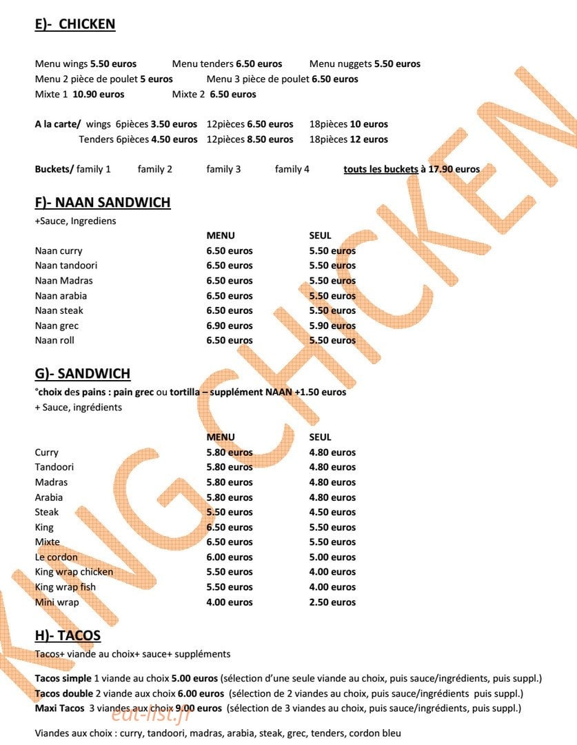 King Chicken — carte page 2