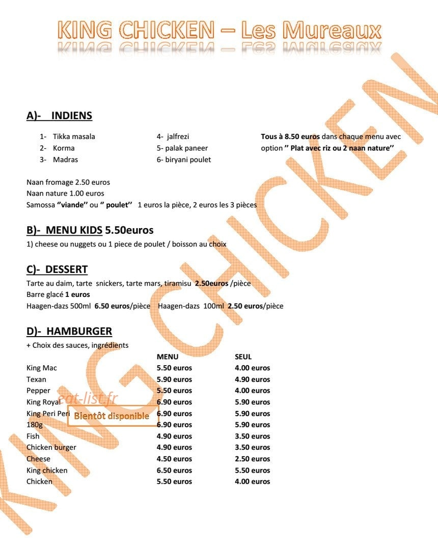 King Chicken — carte page 1