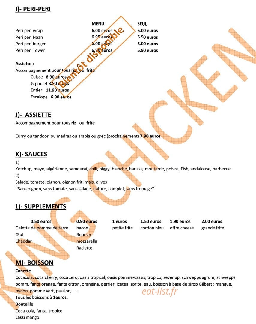 King Chicken — carte page 3
