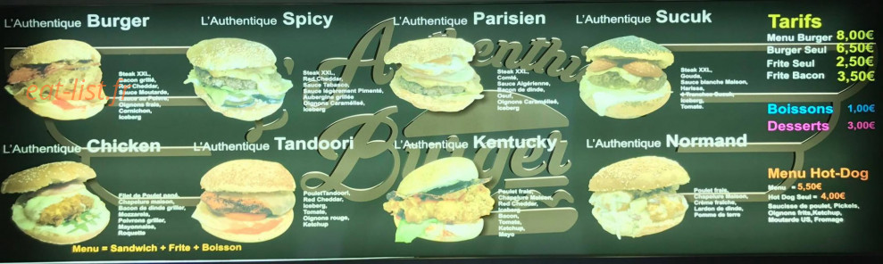 L'Authentique Burger — carte page 1