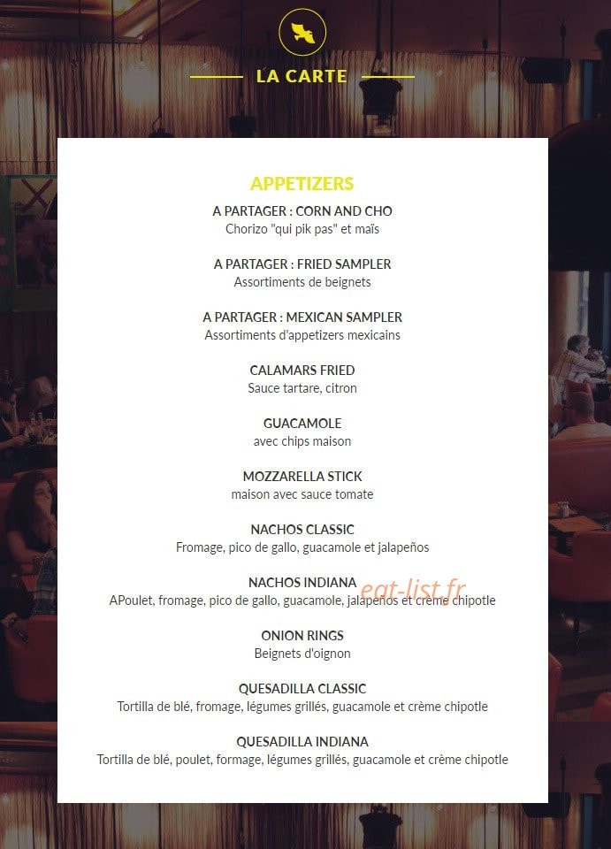 Indiana Café — carte page 1