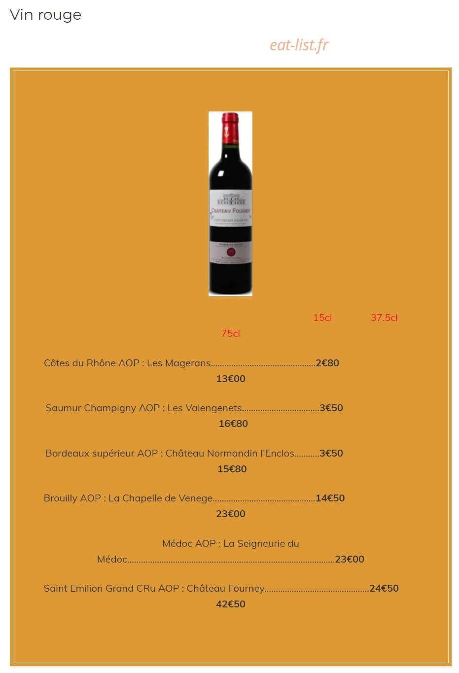 Carte et menu de Kazoko à Velizy Villacoublay — Les vins rouge