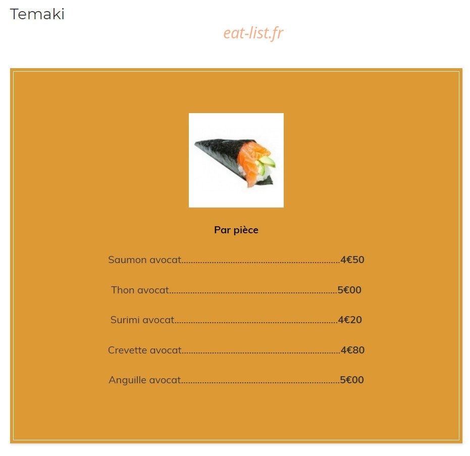 Carte et menu de Kazoko à Velizy Villacoublay — Les temakis