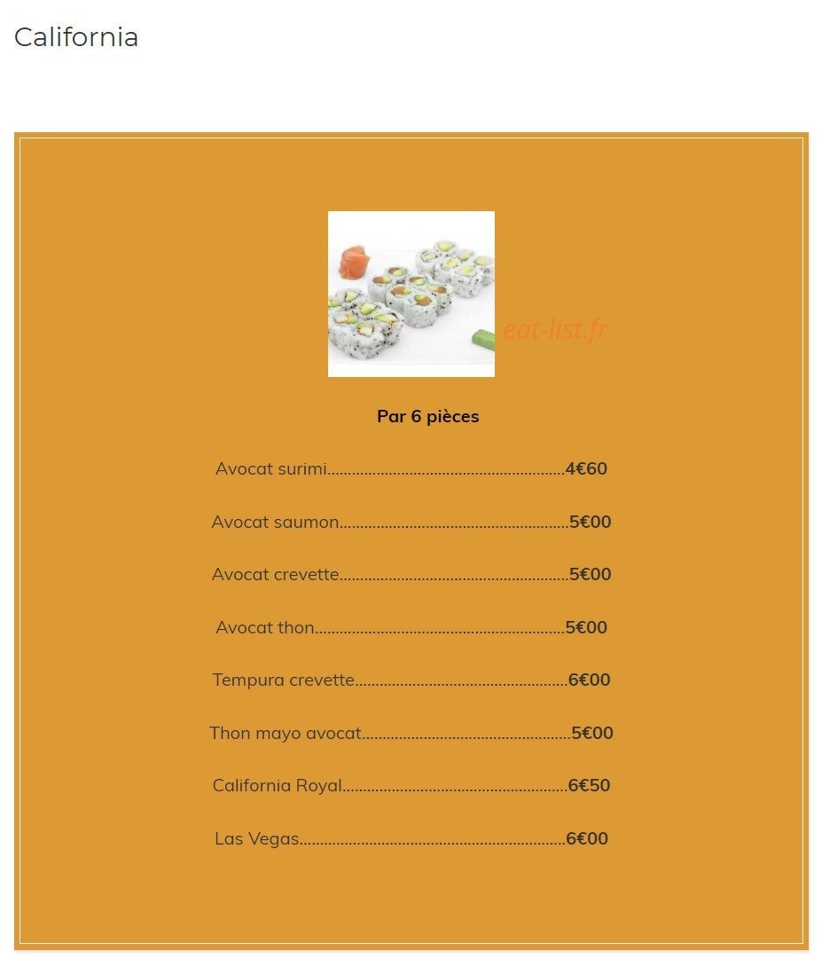 Carte et menu de Kazoko à Velizy Villacoublay — Les Californias