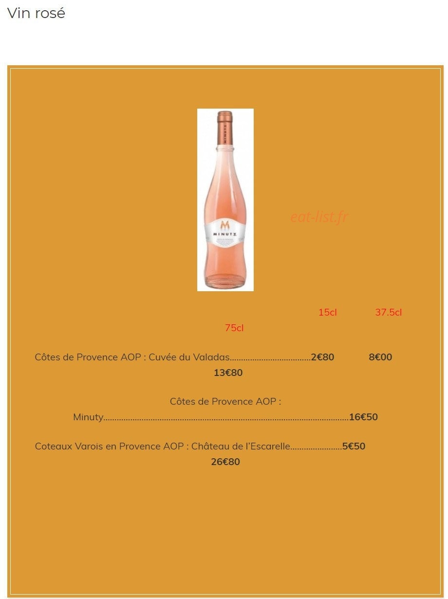 Carte et menu de Kazoko à Velizy Villacoublay — Les Vins rosé