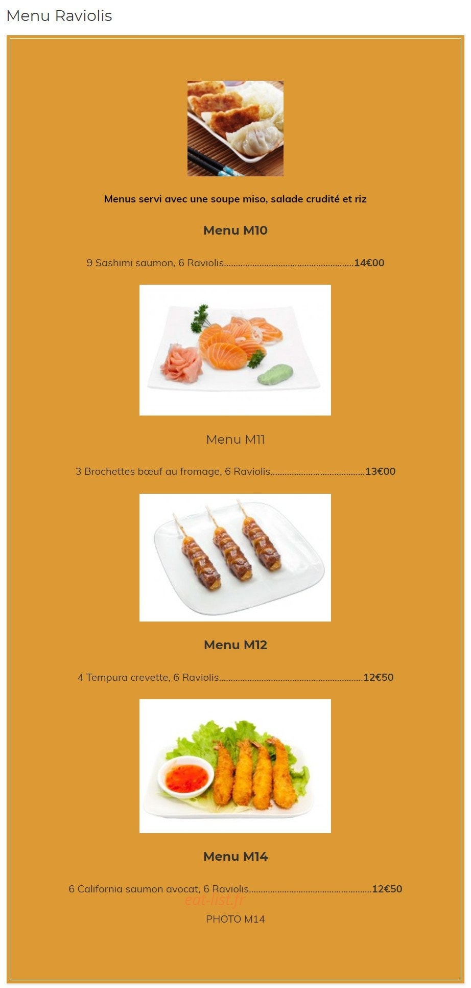 Carte et menu de Kazoko à Velizy Villacoublay — Les menus raviolis