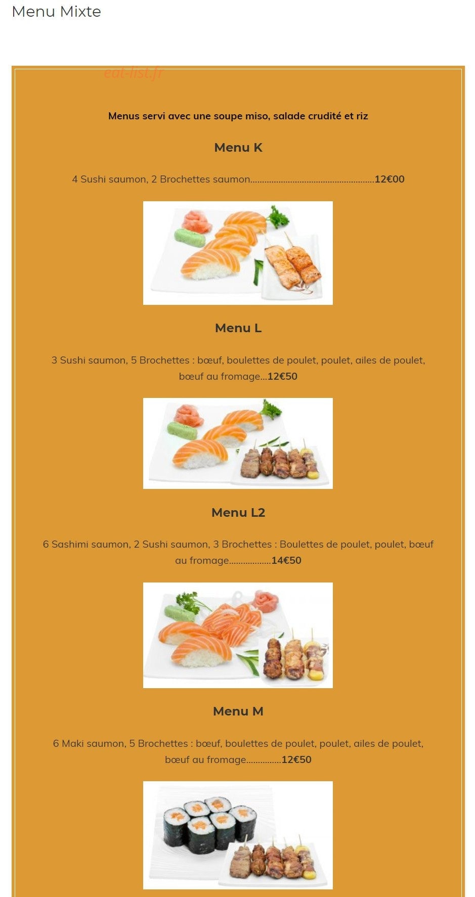Carte et menu de Kazoko à Velizy Villacoublay — Les menus mixtes