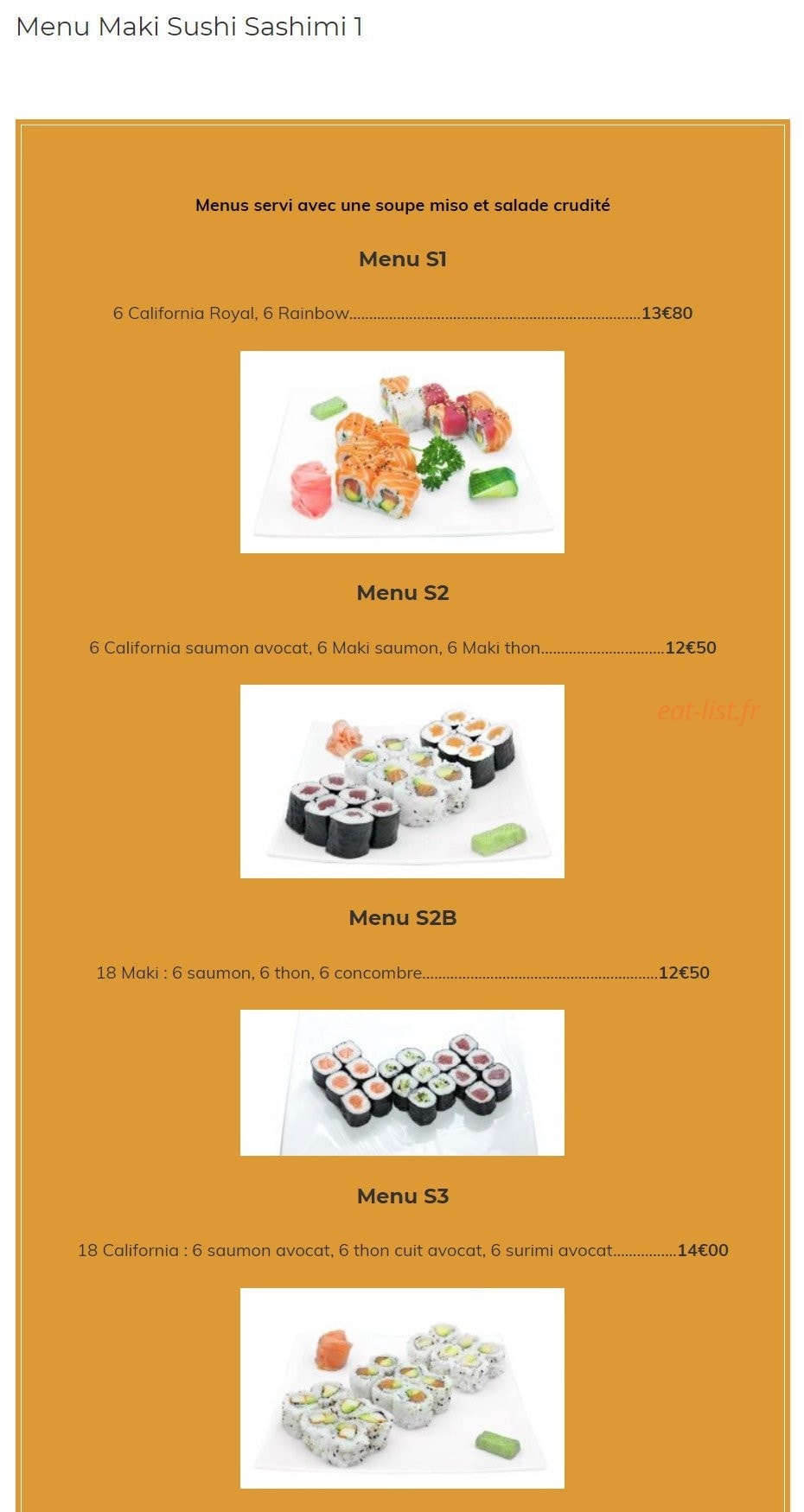 Carte et menu de Kazoko à Velizy Villacoublay — Les menu maki sushi sashimi 1