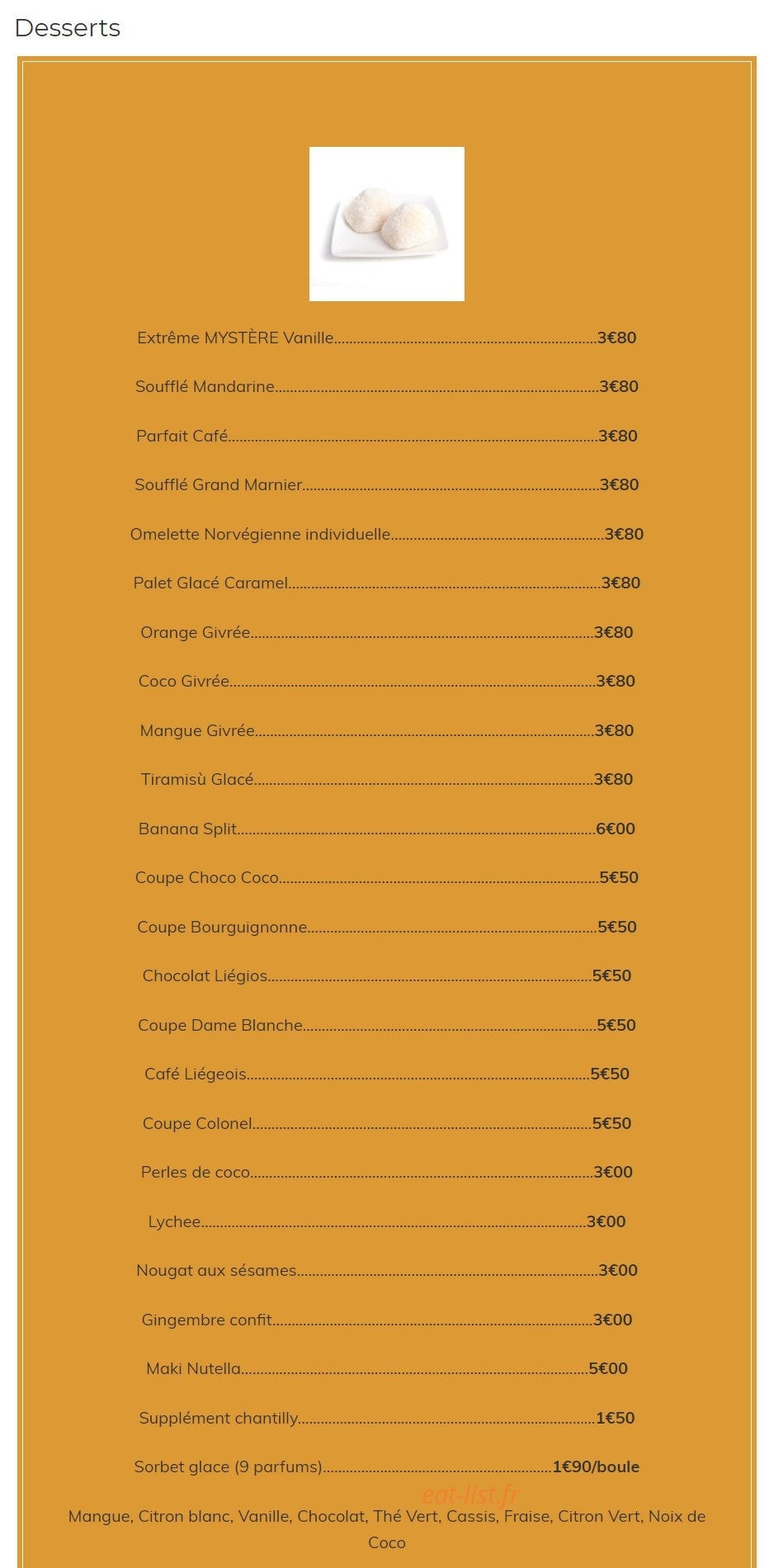 Carte et menu de Kazoko à Velizy Villacoublay — Les desserts
