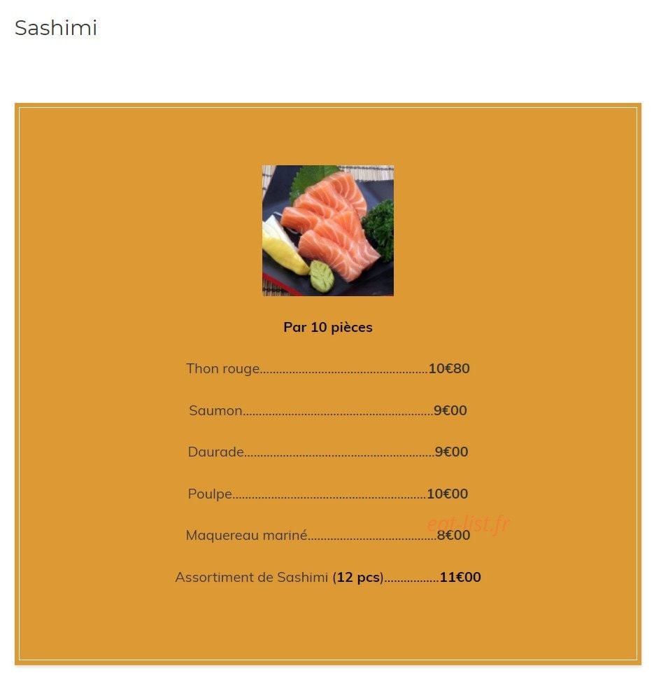 Carte et menu de Kazoko à Velizy Villacoublay — Les Sashimi