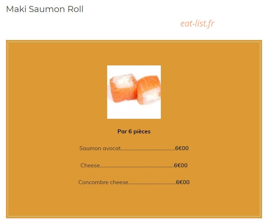 Carte et menu de Kazoko à Velizy Villacoublay — Les maki saumon roll