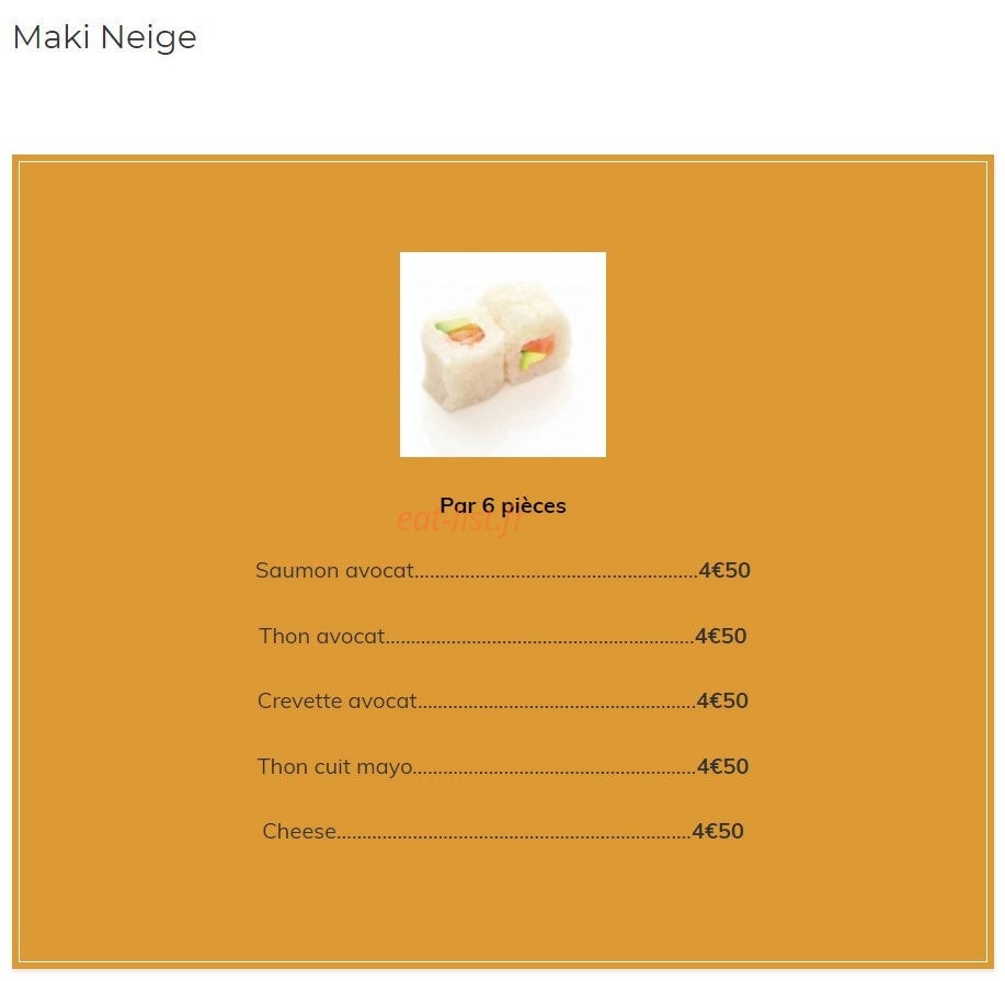 Carte et menu de Kazoko à Velizy Villacoublay — Les maki neige