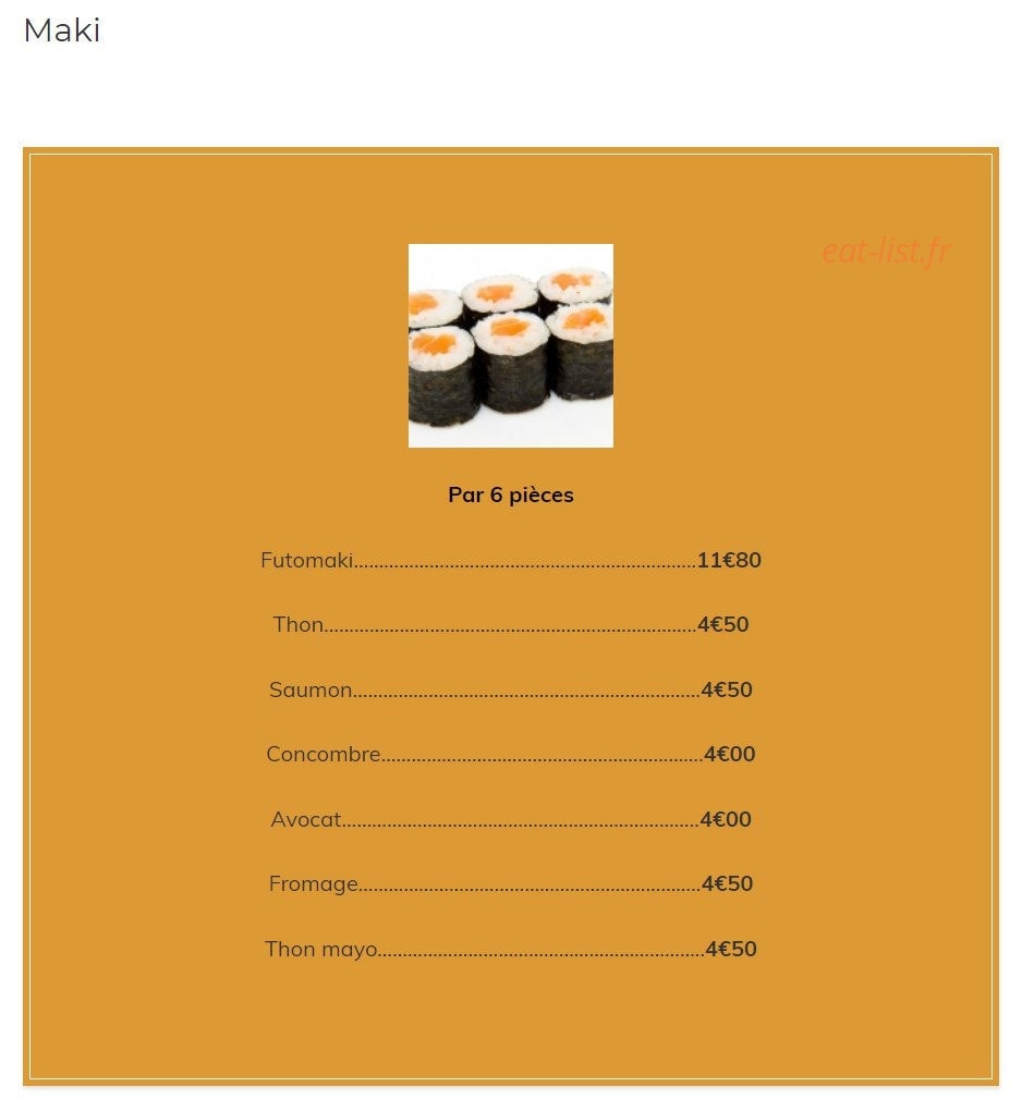 Carte et menu de Kazoko à Velizy Villacoublay — Les makis