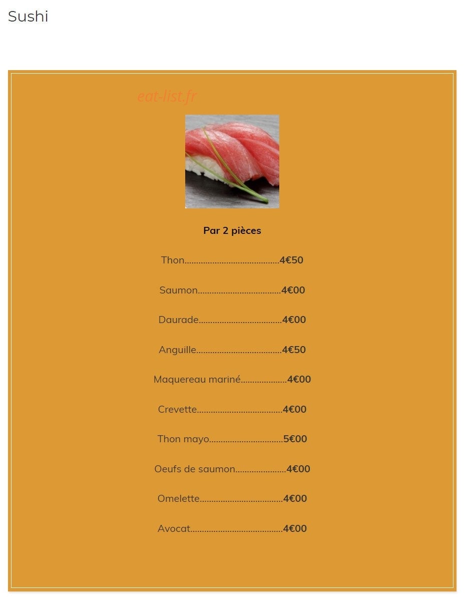 Carte et menu de Kazoko à Velizy Villacoublay — Les sushis