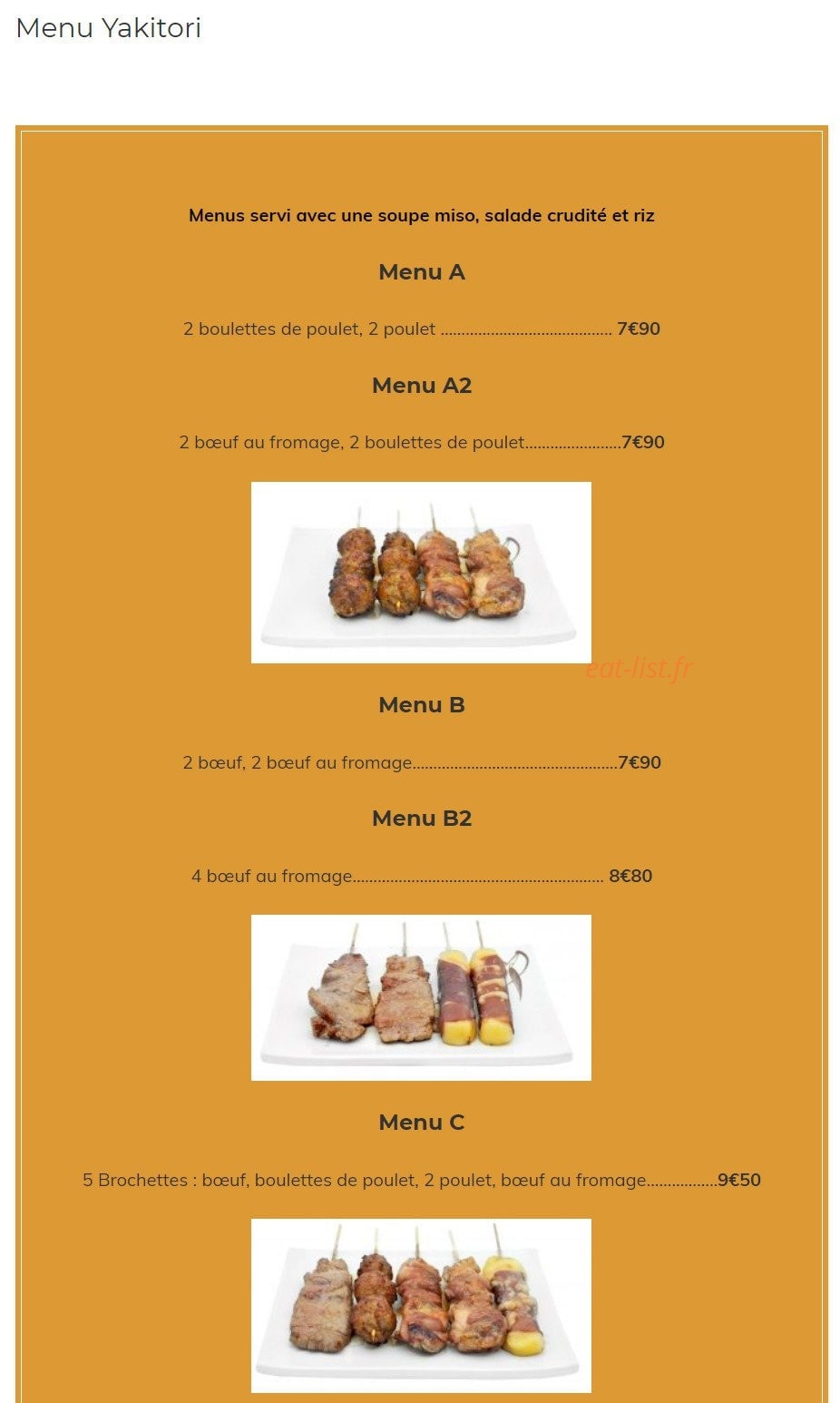 Carte et menu de Kazoko à Velizy Villacoublay — Les menus yakitori