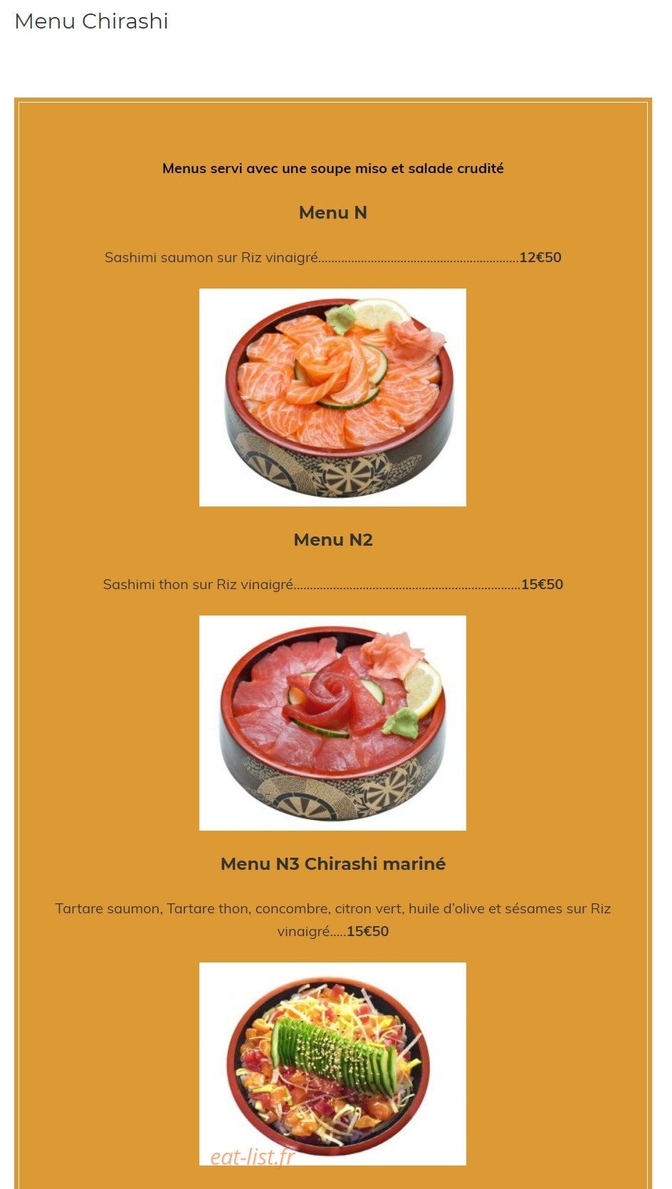 Carte et menu de Kazoko à Velizy Villacoublay — Les menus chirashi